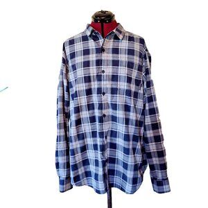Columbia Men’s Button Front Shirt Large Blue Plaid Long Sleeve Pocket